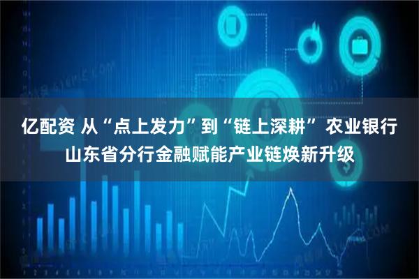 亿配资 从“点上发力”到“链上深耕” 农业银行山东省分行金融赋能产业链焕新升级